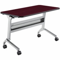 Mayline Flip-N-Go 24 x 48" Rectangular Training Table, LPL - Regal Mahogany Rectangle Top - Silver Base - 150 lb (68.04 kg) Capacity - 48" (1219.20 mm) Table Top Width x 24" (609.60 mm) Table Top Depth x 1.2" (30.48 mm) Table Top Thickness - 29" (736.60 mm) Height x 48" (1219.20 mm) Width x 24" (609