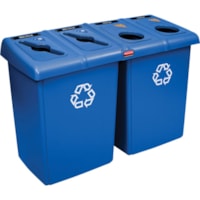 Rubbermaid Glutton 4 Stream Recycling Station - 348.26 L Capacity - 53" Height x 24" Width x 35.5" Depth - Plastic - Blue - 1 Each