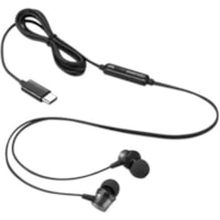 Lenovo USB-C Wired In-Ear Headphone - Stereo - USB Type C - Wired - 32 Ohm - 100 Hz to 200 kHz - Earbud - Binaural - In-ear - 3.9 ft Cable - Black