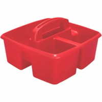 Storex Storage Bin - 3 Compartment(s) - Handle, Stackable, Washable, Dishwasher Safe - Red - Plastic - 1