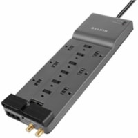 Belkin 12-Outlets Surge Suppressor/Protector - 12 x AC Power - 1.88 kVA - 4120 J - 120 V AC Input - Coaxial Cable Line, Phone/Fax/Modem/DSL, Ethernet - 10 ft (3.05 m)