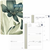 Blueline Foliage Academic 13-Month Weekly Planner, 8" x 5" , Bilingual - Medium - Academic - Weekly, Monthly - 13 Month - July 2024 - July 2025 - 1 Week Double Page Layout - 5" (127 mm) x 8" (203.20 mm) Sheet Size - Twin Wire - Desktop, Table - Gold Foil - Plastic Poly - Translucent Poly, Navy Polyp