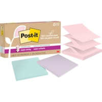 Post-it® Super Sticky Adhesive Note - 420 - 3" (76.20 mm) Flag/Note Width x 3" (76.20 mm) Flag/Note Length - 70 Sheets per Pad - Assorted Wanderlust Pastel - Removable, Repositionable, Recyclable, Pop-up - Recycled - 12 / Pack