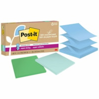 Post-it® Super Sticky Adhesive Note - 420 - 3" (76.20 mm) Flag/Note Width x 3" (76.20 mm) Flag/Note Length - Square - 70 Sheets per Pad - Assorted Oasis - Removable, Repositionable, Recyclable, Pop-up - Recycled - 12 / Pack