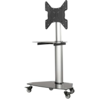 Tripp Lite by Eaton DMCS3255SG62 Premier Rolling TV Cart - 130 lb (58967.01 g) Capacity - 3" (76.20 mm) Caster Size - Glass, Steel - 4.7" (119.38 mm) Width x 1.8" (45.72 mm) Depth x 4.7" (119.38 mm) Height - Aluminum Frame - Black, Silver - 32" to 55" Screen Supported