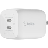 Belkin BoostCharge Pro Dual USB-C GaN Wall Charger with PPS 65W Laptop Chromebook Charging - Power Adapter - 65 W