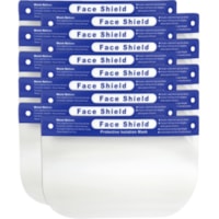 First Aid Central Clear Protective Face Shield - Recommended for: Face - Solid/Liquid Aerosol Protection - Anti-fog, Adjustable Band, Comfortable, Lightweight, Soft, Elastic Band - 10 / Pack