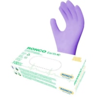 Gants d'examen Earth - Jetable - Sans poudre RONCO - épaisseur de gant 3 mil (0,08 mm) x longueur de gant 9,06 po (230 mm) - Large Taille - Pour Main droite / gauche - Nitrile - Violet - Biodégradable, Résistant aux produits chimiques, Sans latex, Souple, Léger, Relief, P