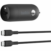 Belkin BoostCharge 30W USB-C Car Charger + USB-C to USB-C cable - 30 W - 3.3 ft Cable - 12 V DC Input - 11 V DC, 5 V DC, 9 V DC, 12 V DC, 15 V DC Output - Black