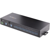 StarTech.com 16-Port Industrial USB 3.0 Hub 5Gbps, Mountable, Terminal Block Power Up to 120W Shared, USB Charging, Dual-Host Hub/Switch - 16 USB-A 3.2 Gen 1 (5Gbps shared) Downstream Facing Ports (DFP) w/dual-host switch/hub - Steel enclosure - Locking ports - Level-4 ESD protection 15kV air/8kV co