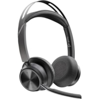 Poly Voyager Focus 2 USB-A Headset - Siri, Google Assistant - Stereo - USB Type A - Wired/Wireless - Bluetooth - 298.6 ft - 20 Hz to 20 kHz - On-ear, Over-the-head - Binaural - Supra-aural - 4.9 ft Cable - MEMS Technology, Electret Condenser, Discreet Microphone - Noise Canceling - Black