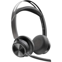 Poly Voyager Focus 2 USB-C Headset - Siri, Google Assistant - Stereo - USB Type C - Wired/Wireless - Bluetooth - 298.6 ft - 20 Hz to 20 kHz - On-ear, Over-the-head - Binaural - Supra-aural - 4.9 ft Cable - MEMS Technology, Electret Condenser, Discreet Microphone - Noise Canceling - Black