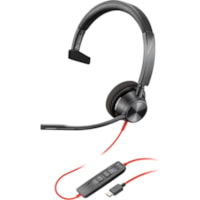 Poly Blackwire 3310 USB-C Headset - Mono - USB Type C - Wired - 32 Ohm - 80 Hz to 20 kHz - On-ear - Monaural - Open - 7.1 ft Cable - Omni-directional Microphone - Black