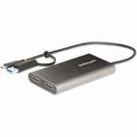 StarTech.com USB-C to Dual-HDMI Adapter, USB-C/A to 2x HDMI, 4K 60Hz, 100W PD Passthrough, 1ft/30cm Cable, USB to HDMI Converter, TAA - USB-C or A to Dual-Monitor Adapter for 2x 4K 60Hz HDMI displays; 100W PD Pass-through (90W for Host); External Video Adapter; Compatible w/ base Apple M-Series lapt