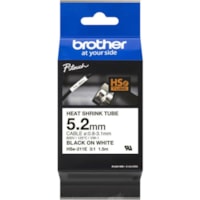 Brother HSe Wire & Cable Label - 13/64" (5.20 mm) Width x 59 1/16" (1500 mm) Length x 1/8" (3.10 mm) Diameter - Rectangle - Black on White - Heat-shrinkable, Durable, Easy to Read