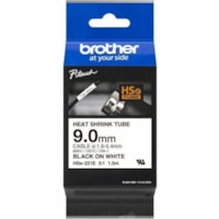 Brother HSe-221E Heat Shrink Tube Tape Cassette - Black on White, 9.0mm wide - 23/64" Width x 59 1/16" Length - Thermal Transfer - Black, White - Heat-shrinkable, Durable