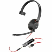 Poly Blackwire 5210 Monaural USB-A Headset TAA - Microsoft Teams Certification - Mono - Mini-phone (3.5mm) - Wired - 32 Ohm - 20 Hz to 20 kHz - Over-the-head, On-ear - Monaural - Supra-aural - 7.1 ft Cable - Noise Cancelling, Omni-directional Microphone - Noise Canceling - Black 