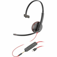 Poly Blackwire 3215 Monaural Headset +USB-C/A Adapter TAA - Mono - Mini-phone (3.5mm), USB Type C - Wired - 32 Ohm - 20 Hz to 20 kHz - On-ear - Monaural - Ear-cup - 7.4 ft Cable - Omni-directional Microphone - Noise Canceling - Black 