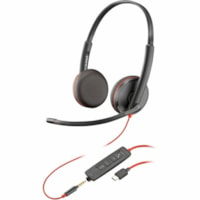 Poly Blackwire 3225 Stereo Headset +USB-C/A Adapter TAA - Microsoft Teams Certification - Stereo - Mini-phone (3.5mm), USB Type C - Wired - 32 Ohm - 20 Hz to 20 kHz - Over-the-head, Over-the-ear - Binaural - Supra-aural - 7.4 ft Cable - Noise Cancelling Microphone - Black 