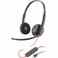 Poly Blackwire 3220 Stereo Headset +USB-C/A Adapter TAA - Microsoft Teams Certification - Stereo - USB Type C - Wired - 32 Ohm - 20 Hz to 20 kHz - Over-the-head, Over-the-ear - Binaural - Supra-aural - 5.2 ft Cable - Noise Cancelling Microphone - Black