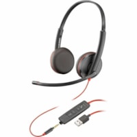 Poly Blackwire 3225 Stereo USB-A Headset TAA (Bulk) - Stereo - Mini-phone (3.5mm), USB Type A - Wired - 32 Ohm - Over-the-head, On-ear - Binaural - Supra-aural - 7.4 ft Cable - Noise Cancelling, Omni-directional Microphone - Noise Canceling - Black 