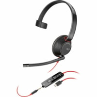 Poly Blackwire C5210 USB-C Headset +Inline Cable TAA (Bulk) - Microsoft Teams Certification - Mono - USB Type C, Mini-phone (3.5mm) - Wired - 32 Ohm - 20 Hz to 20 kHz - On-ear, Over-the-head - Monaural - Ear-cup - 7.1 ft Cable - Noise Canceling - Black 