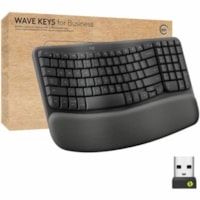 Logitech Wave Keys for Business Ergonomic Keyboard - Wireless Connectivity - Bluetooth - 5.1 - 32.81 ft (10000 mm) - USB Type A Interface - Windows, Mac OS, ChromeOS - Computer - PC, Mac - AAA Battery Size Supported - Graphite