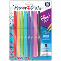 Paper Mate Flair DUAL Pens, Brush & Medium Tips (0.7mm) - 0.7 mm (0.03") Medium Pen Point - Assorted Ink - 8 / Pack