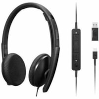 Lenovo Wired VoIP Headset (UC) - Microsoft Teams Certification - Stereo - USB Type C - Wired - 2.2 Kilo Ohm - 20 Hz to 20 kHz - On-ear, Over-the-head - Binaural - Supra-aural - 5.9 ft Cable - Noise Cancelling Microphone - Black