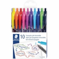 Stylo gel Staedtler - 0,7 mm (0,03 po) Fin Triangulaire Pointe de stylo - Rétractable - Ink Couleurs de couverture assorties - A base de gel - Barrel Noir - 10.0 / emballage