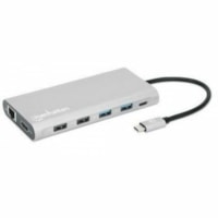 Station d'accueil USB Type C - Lecteur de carte mémoire - SD, microSD, SDXC, SDHC - Argenté Manhattan - Lecteur de carte mémoire - SD, microSD, SDXC, SDHC - USB Type C - 3 Écrans supportées - 4K, Full HD - 3840 x 2160, 1920 x 1080 - 2 x USB 2.0 - 4 x Ports USB Type-A - US