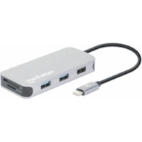 Station d'accueil USB Type C pour Notebook/Tablette PC/PC de bureau - Lecteur de carte mémoire - SD, microSD Manhattan - pour Notebook/Tablette PC/PC de bureau - Lecteur de carte mémoire - SD, microSD - USB Type C - 4K - 3840 x 2160 - 3 x Ports USB Type-A - USB Type-A - USB Type-C - 1 