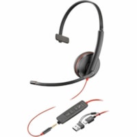 Casque Blackwire 3215 Filaire Supra-auriculaire Mono Canal - Noir Poly - Certification Microsoft Teams - Mono Canal - USB Type C, Mini-phone (3.5mm) - Filaire - 32 Ohm - Supra-auriculaire - Monaural - Oreillette - 7,4 pi Câble - Omnidirectionnelle Microphone - Antibruit - Noir