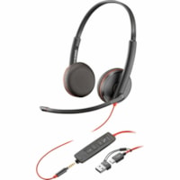 Casque Blackwire 3225 Filaire Supra-auriculaire Stéréo - Noir Poly - Stéréo - USB Type C, Mini-phone (3.5mm) - Filaire - 32 Ohm - Supra-auriculaire - Binaural - Oreillette - 7,4 pi Câble - Omnidirectionnelle, Élimination du bruit Microphone - Noir