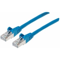 Manhattan Cat6a S/FTP Patch Cable, 25ft., Blue - 25 ft Category 6a Network Cable for Network Device, Switch, Patch Panel, Modem, Router, Wall Outlet - First End: 1 x RJ-45 Network Male - Second End: 1 x RJ-45 Network Male - 10 Gbit/s - Patch Cable - Shielding - Gold Plated Connector - Gold Plated Co