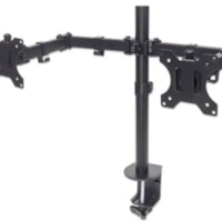 Manhattan TV & Monitor Mount, Desk, Full Motion, 2 Screens, Screen Sizes: 10-27" , Black, Clamp Assembly, Dual Screen, VESA 75x75 to 100x100mm, Max 8kg (each), Lifetime Warranty - Holds Two 13" to 32" LCD Monitors up to 8 kg (17 lbs.), Black, packaging type: retail box