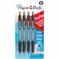 Paper Mate Profile Retractable Ballpoint Pens - 1 mm (0.04") Medium Pen Point - Retractable - Black Ink - 4 / Pack