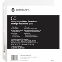 Grand & Toy Heavyweight Sheet Protectors, Non-Glare, Letter Size, 50/PK - 9.2" (233.7 mm) Width x 11.2" (284.5 mm) Length x 0" (0.1 mm) Thickness - Sheet, Document Capacity - For Letter 8 1/2" (215.90 mm) x 11" (279.40 mm) Sheet - 3 x Holes - 3 x Rings - Ring Binder - Top Loading - Clear - Vinyl - 5