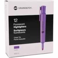 Grand & Toy Fluorescent Highlighters, Chisel Tip, Fluorescent Violet, 12/BX - Chisel Marker Point - Fluorescent Violet Ink - Fluorescent Violet Barrel - 12 / Box