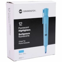 Grand & Toy Fluorescent Highlighters, Fluorescent Blue, Chisel Tip, Box of 12 - Chisel Marker Point - Fluorescent Blue Ink - Fluorescent Blue Barrel - 12 / Box