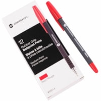 Grand & Toy Rubber Grip Ballpoint Stick Pens, Red, Medium, 12/Box - Medium Round Pen Point - Red Ink - Black Barrel - 12 / Box