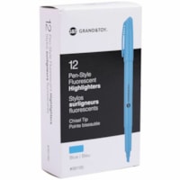 Grand & Toy Pen-Style Fluorescent Highlighters, Fluorescent Blue, Chisel Tip, 12/BX - Fine Chisel Marker Point - Fluorescent Blue Ink - Fluorescent Blue Barrel - 12 / Box