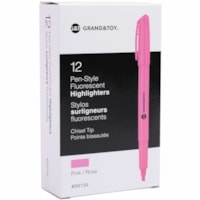 Grand & Toy Pen-Style Fluorescent Highlighters, Fluorescent Pink, Chisel Tip, 12/BX - Fine Chisel Marker Point - Fluorescent Pink Ink - Fluorescent Pink Barrel - 12 / Box