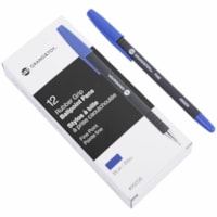 Grand & Toy Rubber Grip Ballpoint Stick Pens, Blue, Fine, 12/Box - Fine Round Pen Point - Blue Ink - Black Barrel - 12 / Box