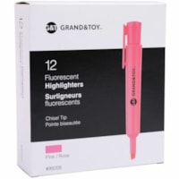 Grand & Toy Fluorescent Highlighters, Fluorescent Pink, Chisel Tip, Box of 12 - Chisel Marker Point - Fluorescent Pink Ink - Fluorescent Pink Barrel - 12 / Box