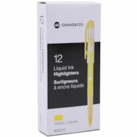 Grand & Toy Liquid Ink Highlighter, Fluorescent Yellow, Chisel Tip - Chisel Marker Point - Fluorescent Yellow Ink - Liquid - 12 / Box