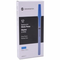 Grand & Toy Premium Ballpoint Stick Pens, Blue, Fine, Box of 12 - 0.5 mm (0.02") Fine Round Pen Point - Blue Ink - Gray Barrel - 12 / Box