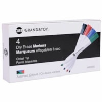 Grand & Toy Low-Odour Dry-Erase Markers, Assorted Colours, Chisel, 4/PK - Chisel Marker Point - Assorted, Black, Green, Blue, Red Ink - White Barrel - 4 / Pack