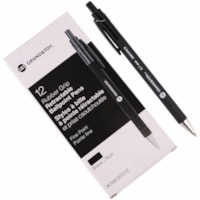 Grand & Toy Rubber Barrel Retractable Ballpoint Pens, Black, Fine, 0.7 mm, 12/BX - 0.7 mm (0.03") Fine Round Pen Point - Retractable - Black Ink - Black Barrel - 12 / Box