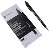 Grand & Toy Rubber Barrel Retractable Ballpoint Pens, Black, Medium, 1.0 mm, 12/BX - 1 mm (0.04") Medium Round Pen Point - Refillable - Retractable - Black Ink - Black Barrel - 12 / Box